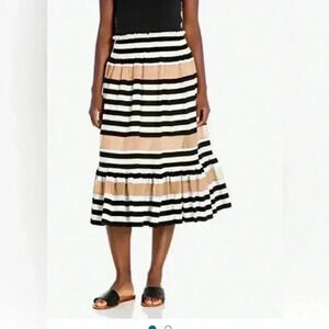 Norma Kamali Black and Tan Striped Midi Skirt